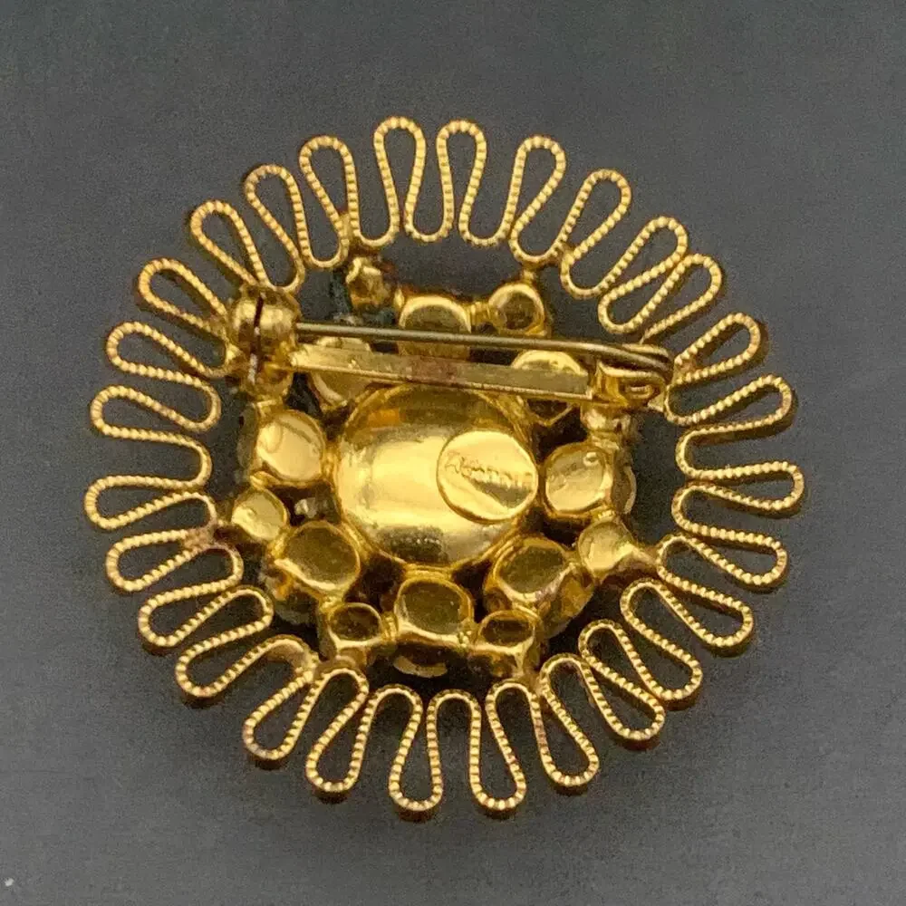 Vintage Austrian Crystal Brooch Pin Made In Austria Smokey Amber Brown Crystal